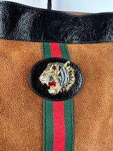 Load image into Gallery viewer, Gucci Suede Patent Maxi Rajah Chain Tote Nocciola Black