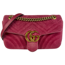 Load image into Gallery viewer, Gucci Velvet Matelasse Mini GG Marmont Shoulder Bag Pink Light Raspberry Rose