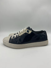 Load image into Gallery viewer, Prada Navy Patent Logo White Toe Cap Sneakers Size 40 EU