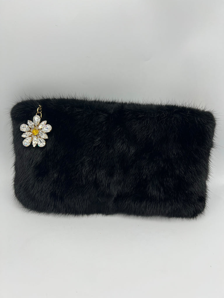 Dolce & Gabbana Black Mini Double Zip Clutch With Floral Zipper Accent