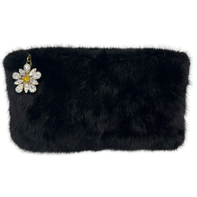 Load image into Gallery viewer, Dolce &amp; Gabbana Black Mini Double Zip Clutch With Floral Zipper Accent