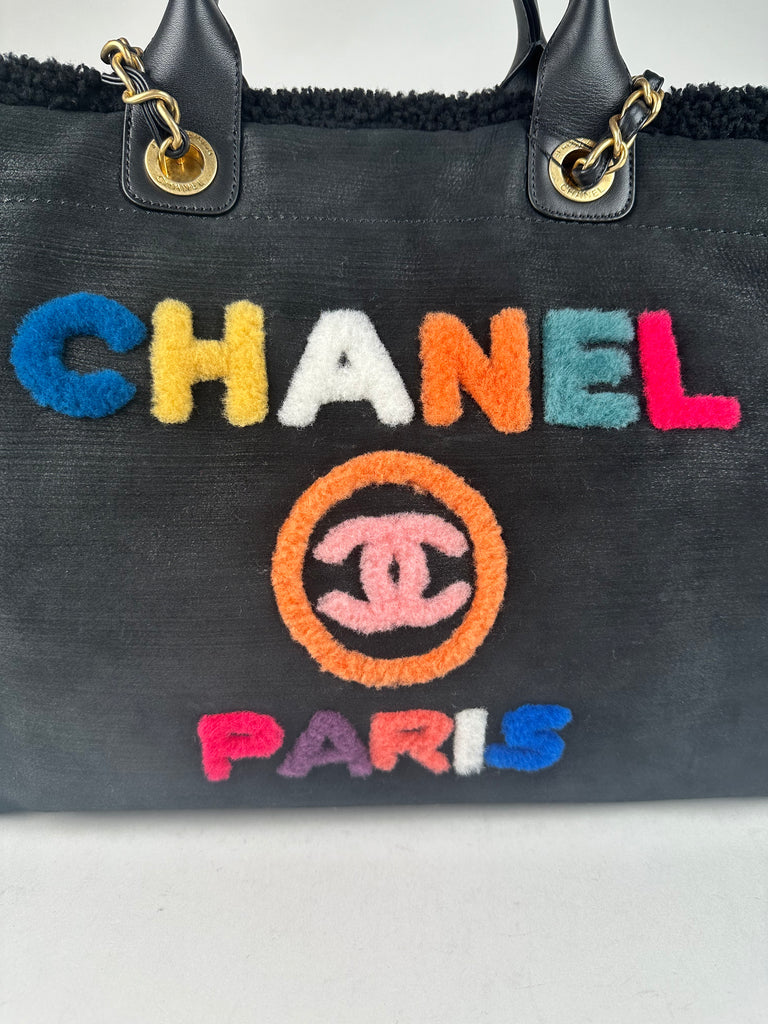 Chanel Shearling Medium Deauville Tote Rainbow Black