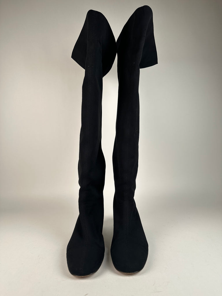 Gucci Over Knee Boots Black Jersey Cotton size 37EU