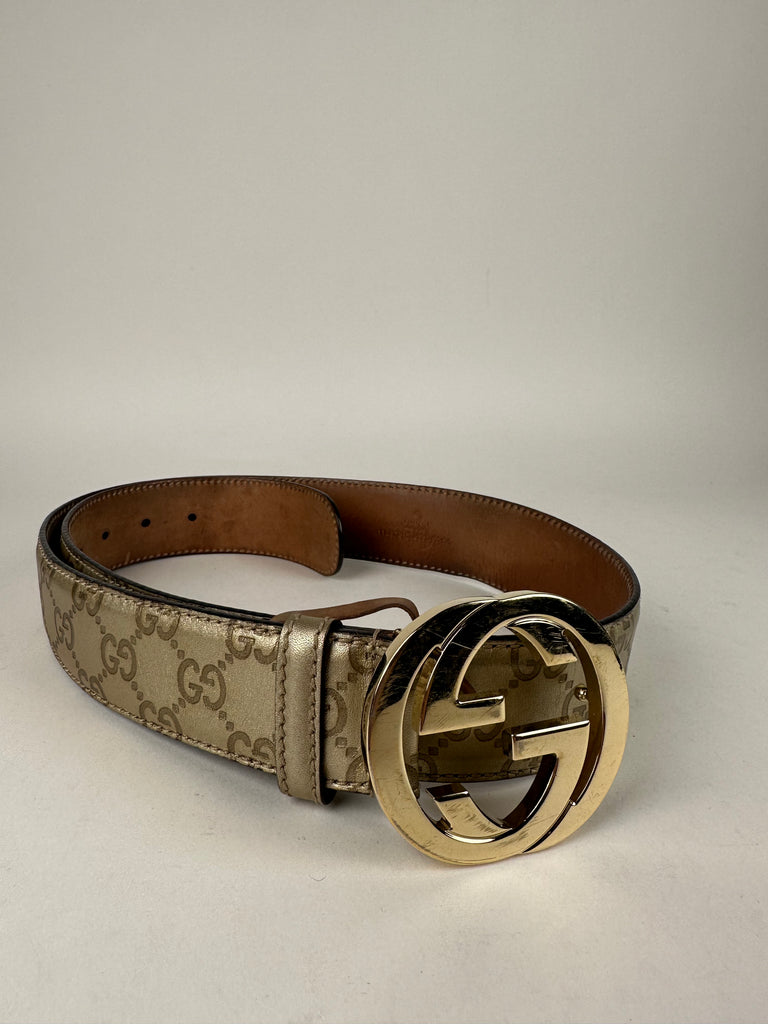 Gucci Gold Guccissima Leather Interlocking G Belt 99cm/39in