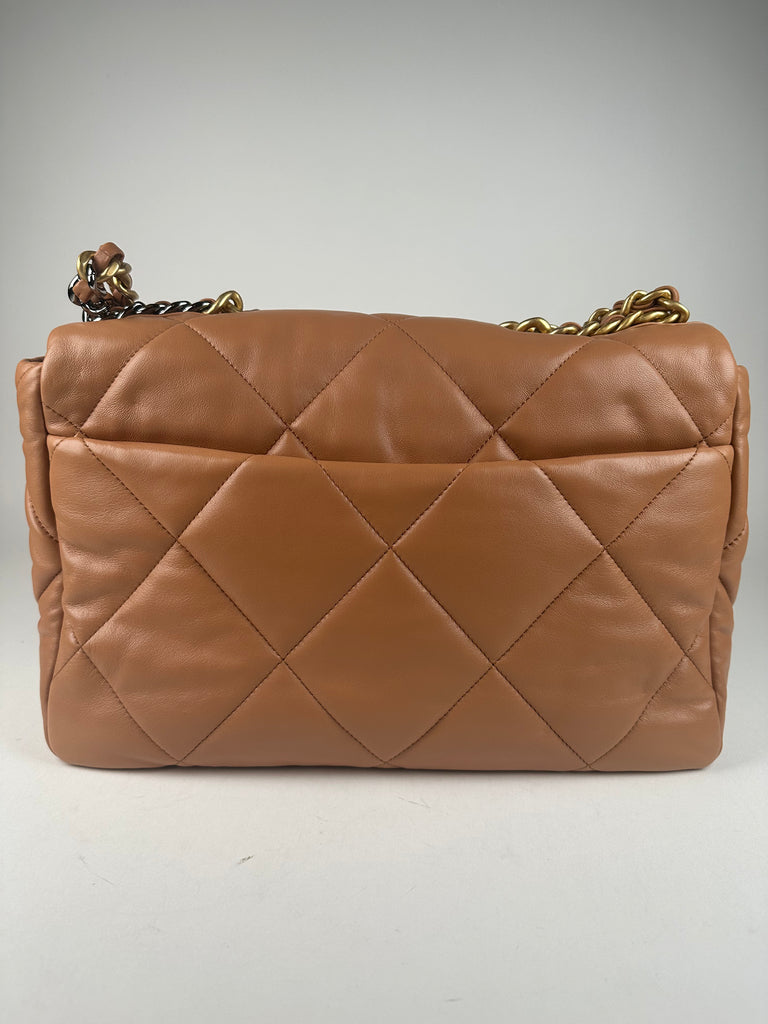 Chanel Lambskin Quilted Maxi Chanel 19 Flap Caramel