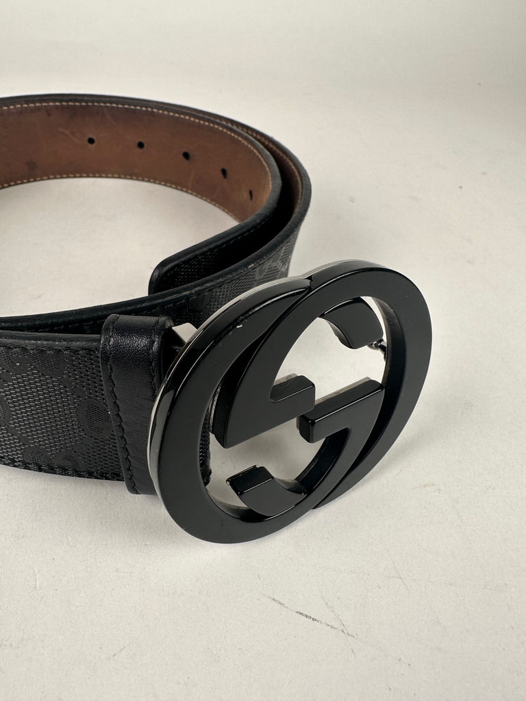 Gucci Imprime Monogram Interlocking G Belt 39in 99cm Sacdelux