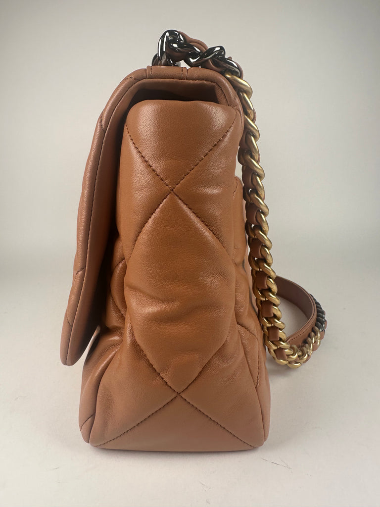 Chanel Lambskin Quilted Maxi Chanel 19 Flap Caramel