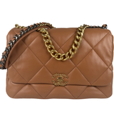 Chanel Lambskin Quilted Maxi Chanel 19 Flap Caramel