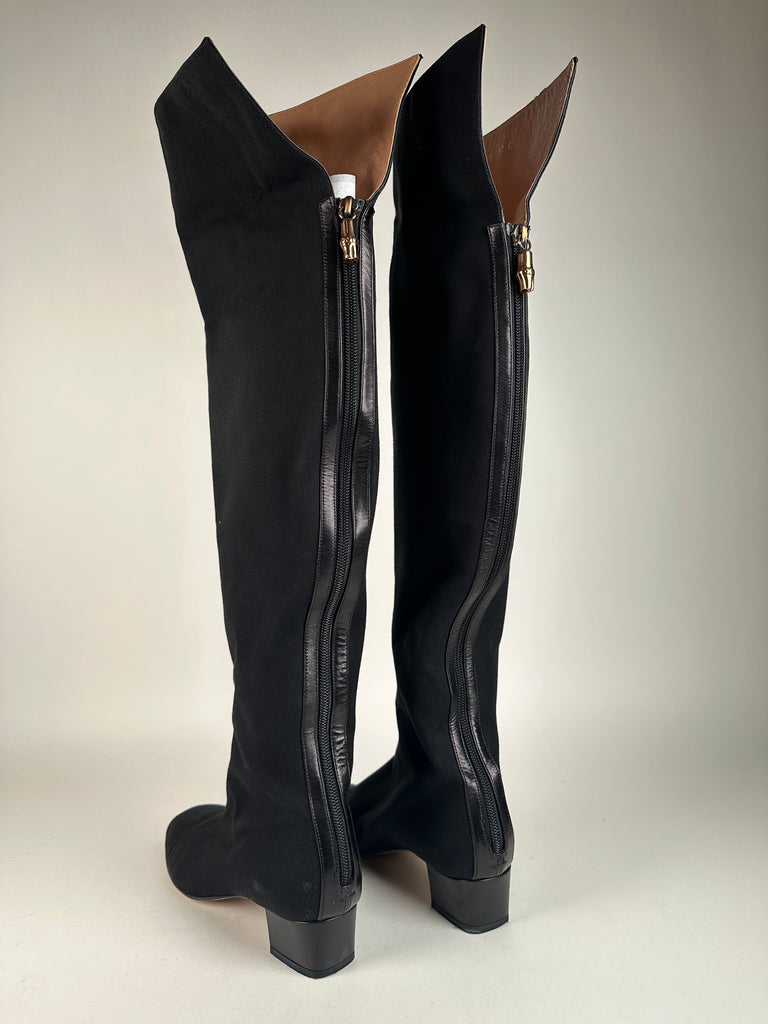 Gucci Over Knee Boots Black Jersey Cotton size 37EU