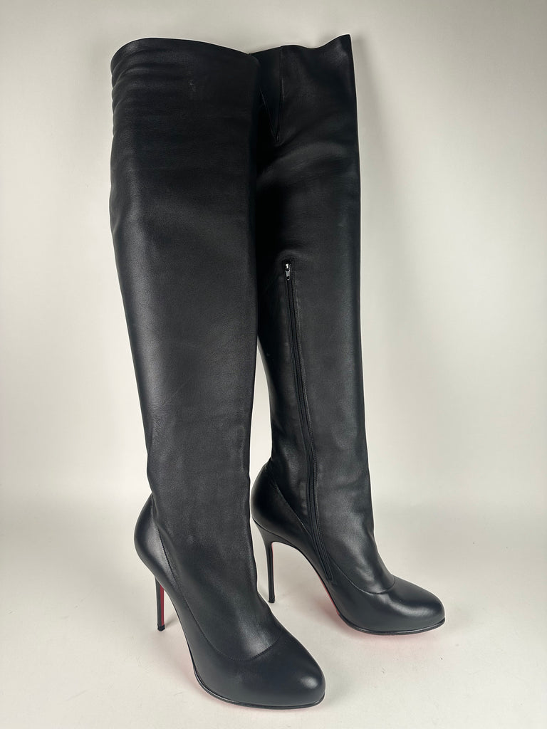 Christian Louboutin Sempre Monica 100 Thigh High Boot Black Size 38.5EU