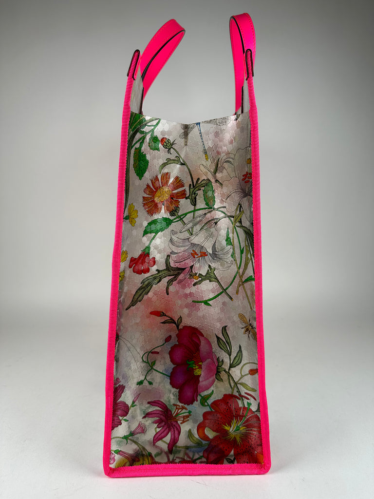 Gucci Flora Vinyl Shopper Tote Pink Multicolor Large