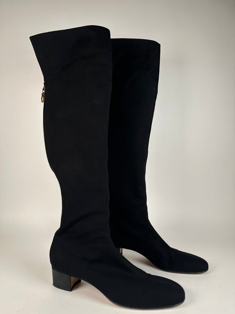 Gucci Over Knee Boots Black Jersey Cotton size 37EU