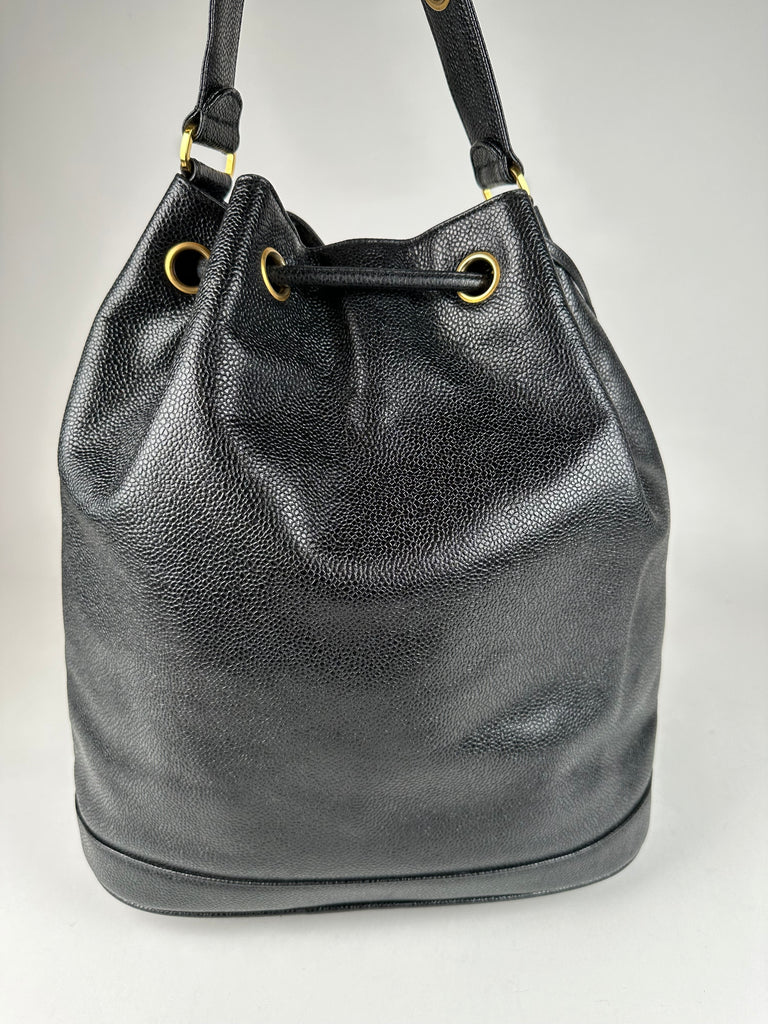 Chanel Vintage Caviar Leather Drawstring Bucket Bag Black