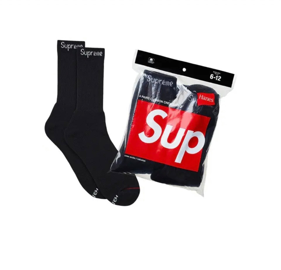 Supreme x Hanes Crew Socks White/Black/Red