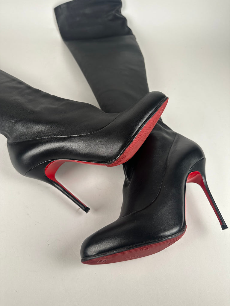 Christian Louboutin Sempre Monica 100 Thigh High Boot Black Size 38.5EU