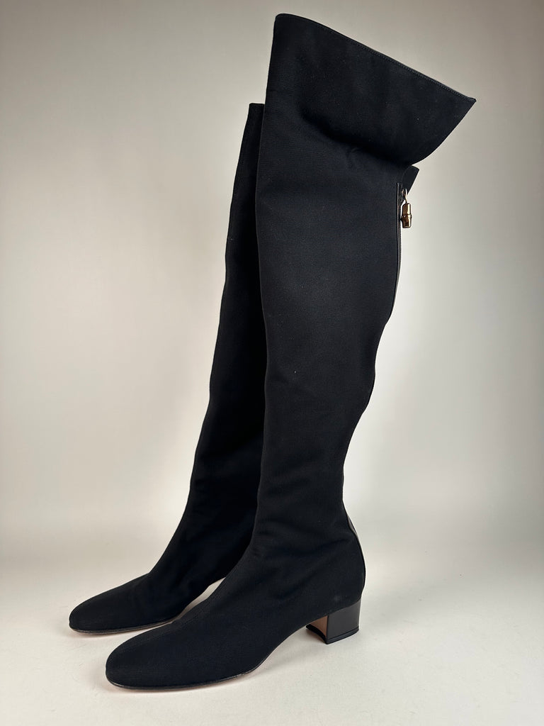 Gucci Over Knee Boots Black Jersey Cotton size 37EU