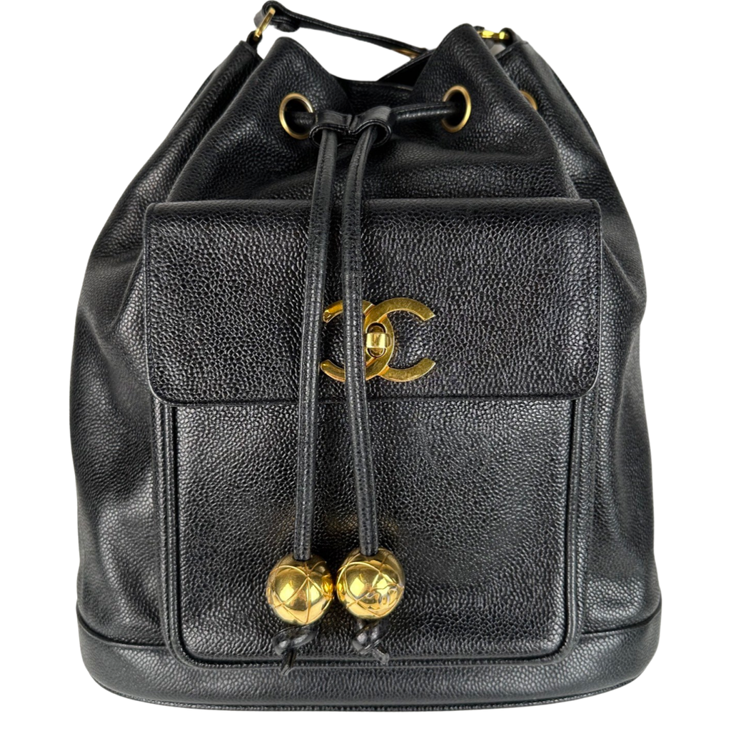 Chanel Vintage Caviar Leather Drawstring Bucket Bag Black