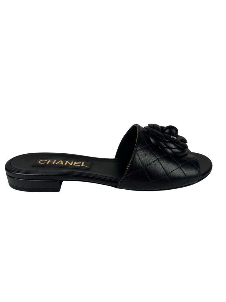 Chanel Camilla Quilted Slides Black Size 38EU