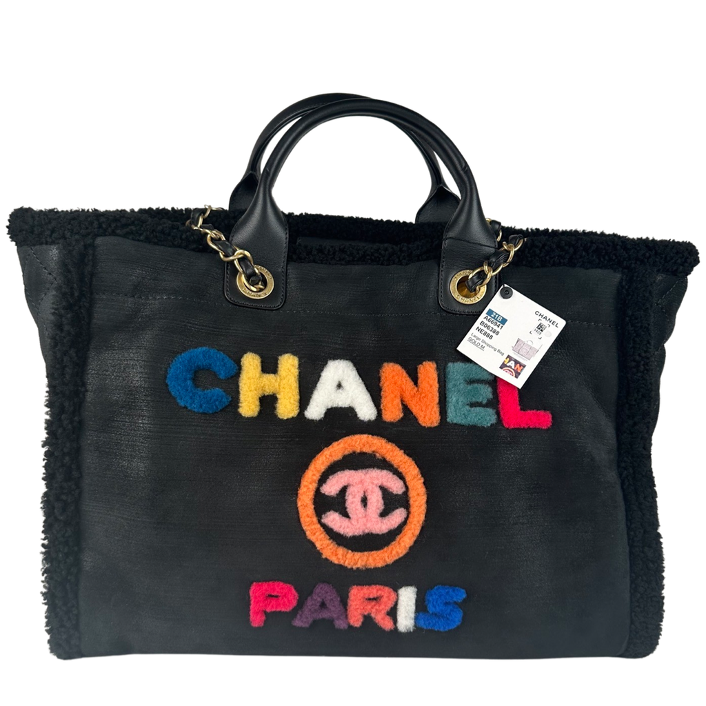 Chanel Shearling Medium Deauville Tote Rainbow Black