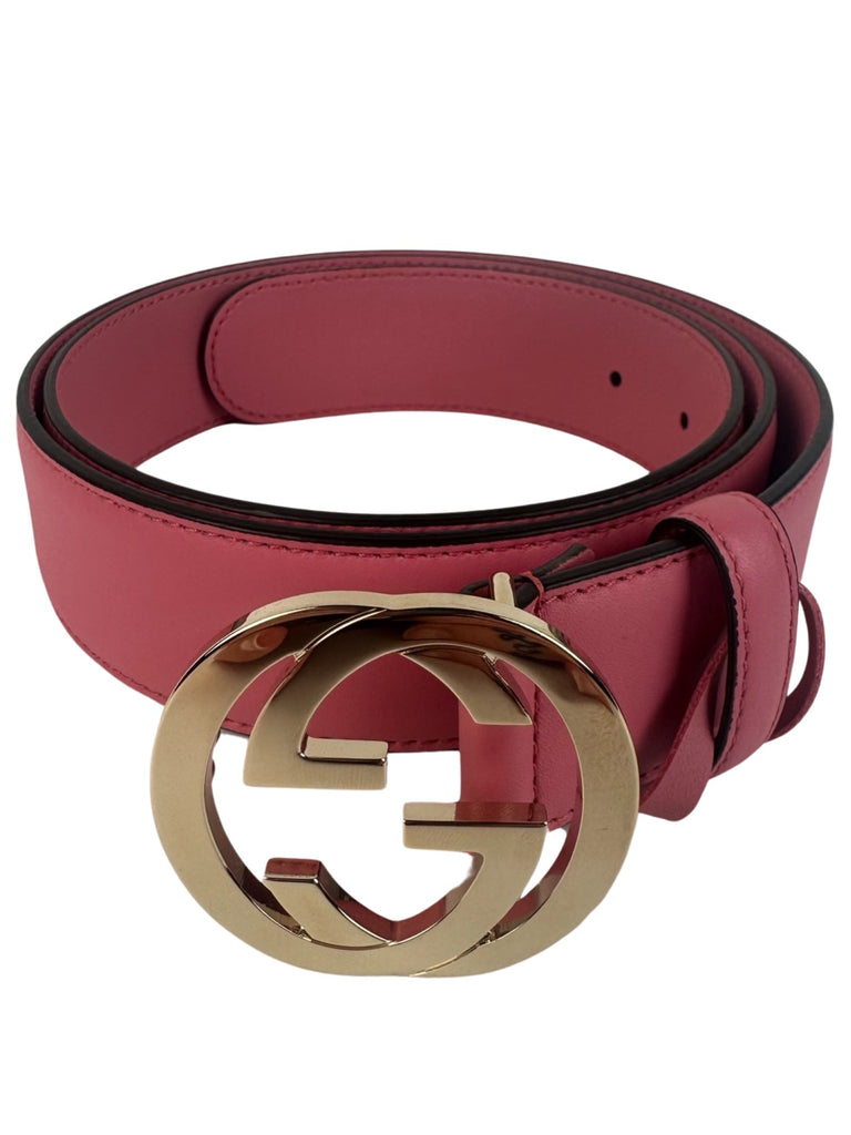 Gucci Leather Interlocking G Belt Pink 106cm/42in