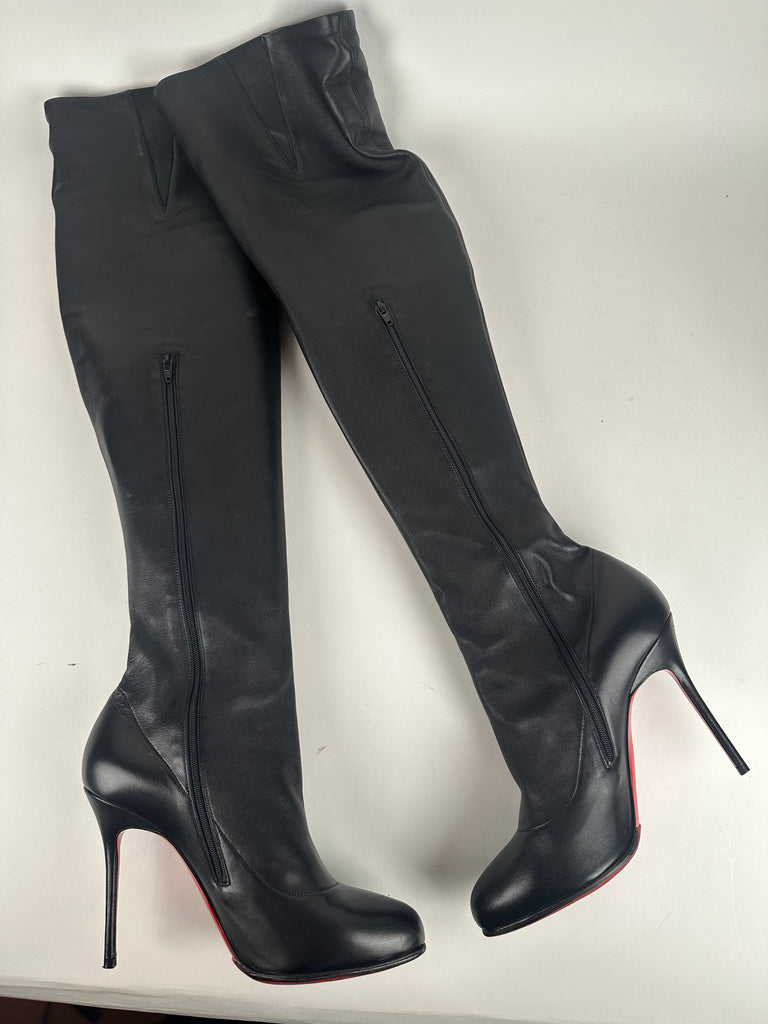 Christian Louboutin Sempre Monica 100 Thigh High Boot Black Size 38.5EU