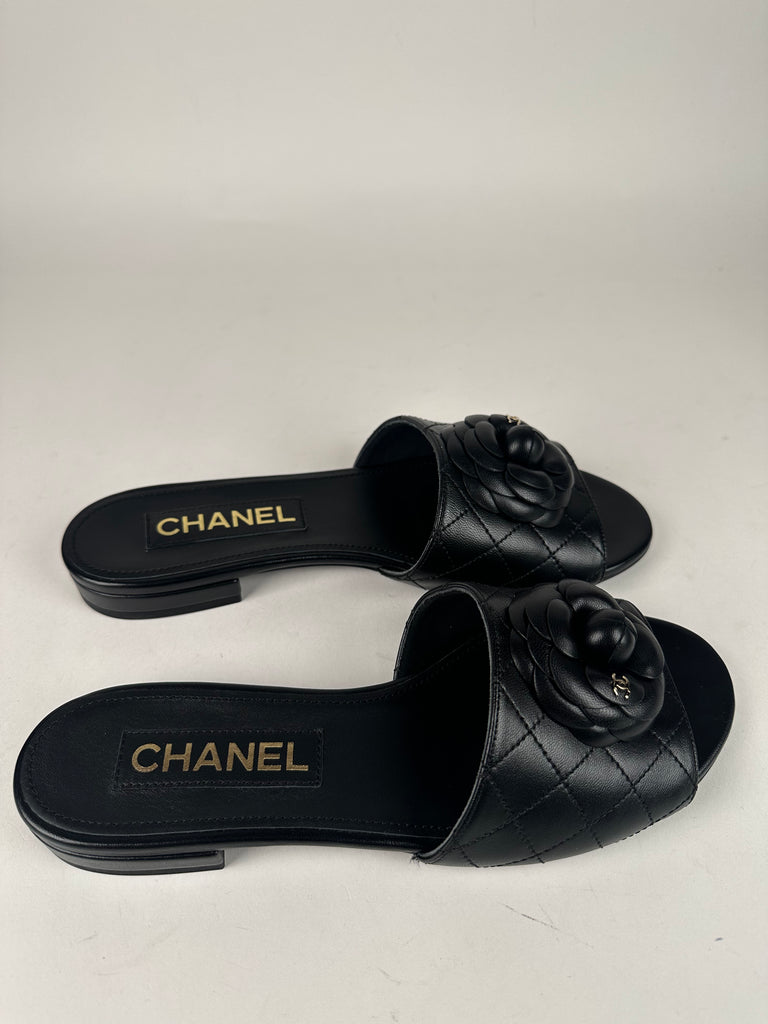 Chanel Camilla Quilted Slides Black Size 38EU