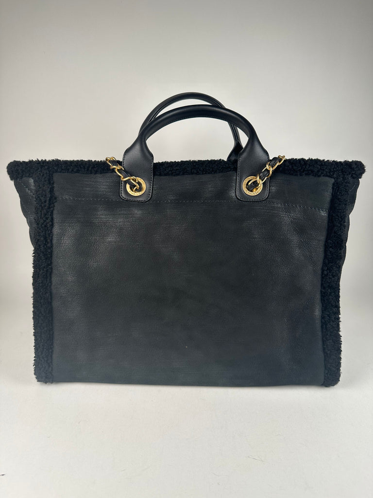 Chanel Shearling Medium Deauville Tote Rainbow Black