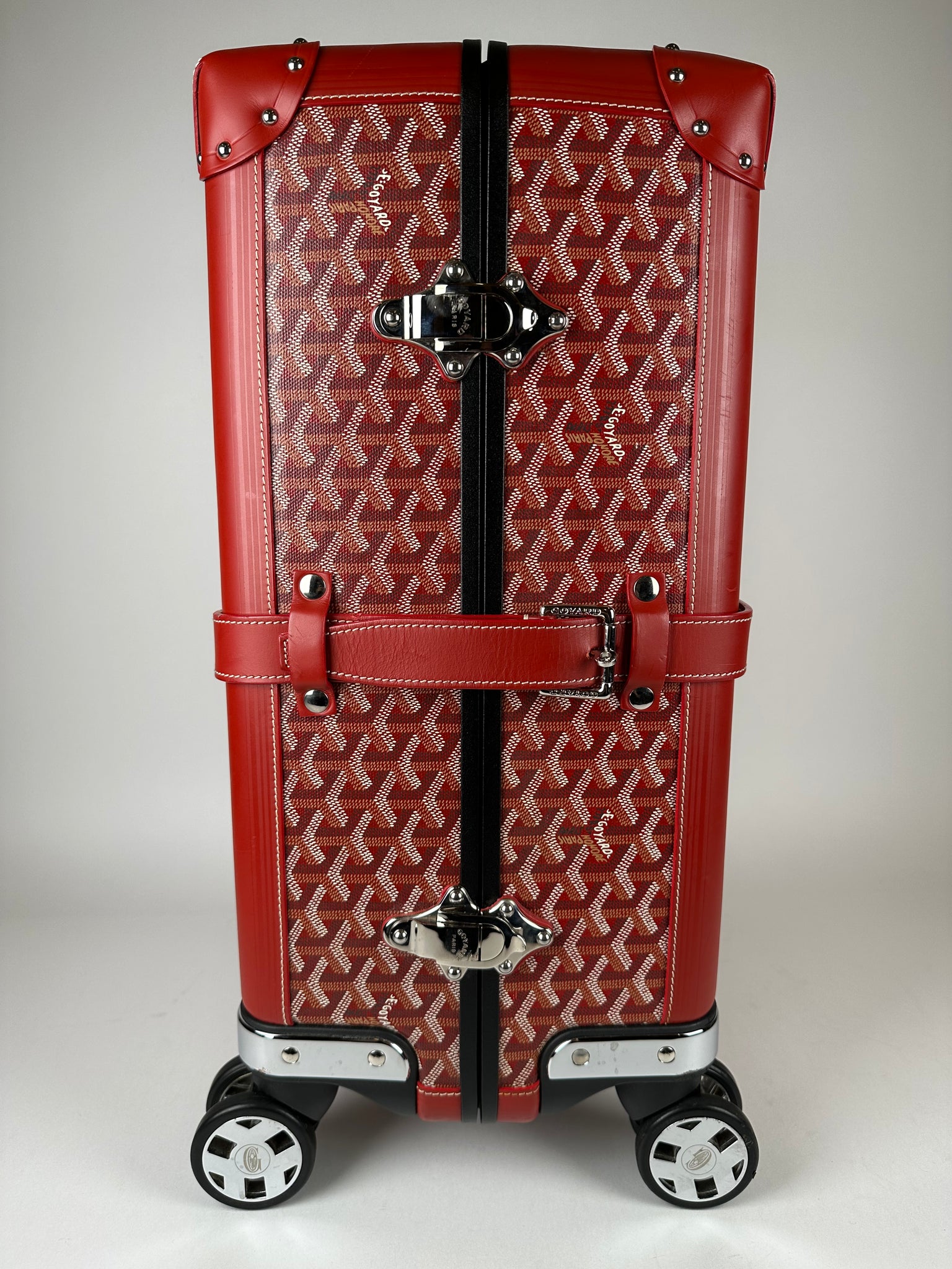 Goyard Bourget Trolley Case Wheeled Travel Luggage Carry on Rolling Suitcase  Gray Goyardine Canvas