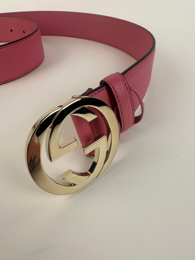 Gucci Leather Interlocking G Belt Pink 106cm/42in