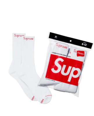 Supreme x Hanes Crew Socks White/Black/Red