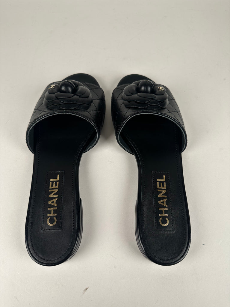 Chanel Camilla Quilted Slides Black Size 38EU