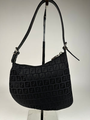 Fendi Zucca/ Zebra Print Small Oyster Bag Black