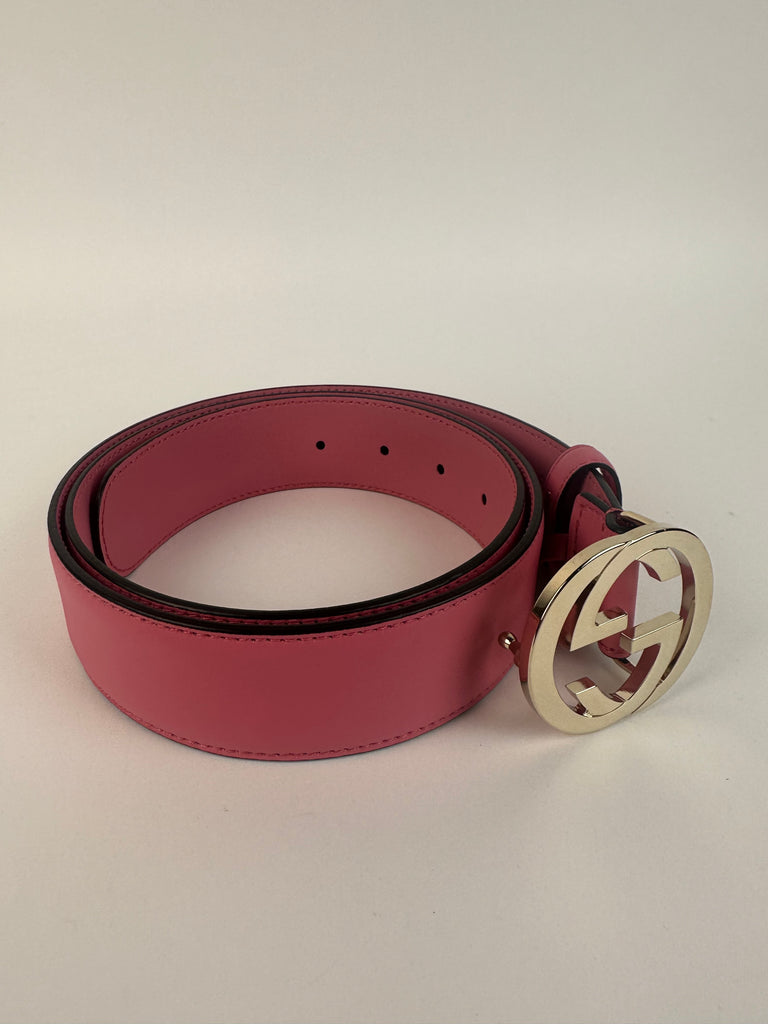 Gucci Leather Interlocking G Belt Pink 106cm/42in