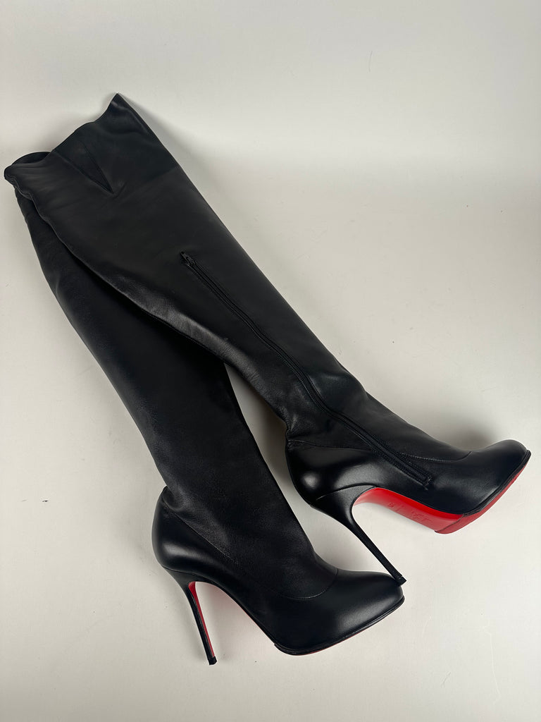 Christian Louboutin Sempre Monica 100 Thigh High Boot Black Size 38.5EU