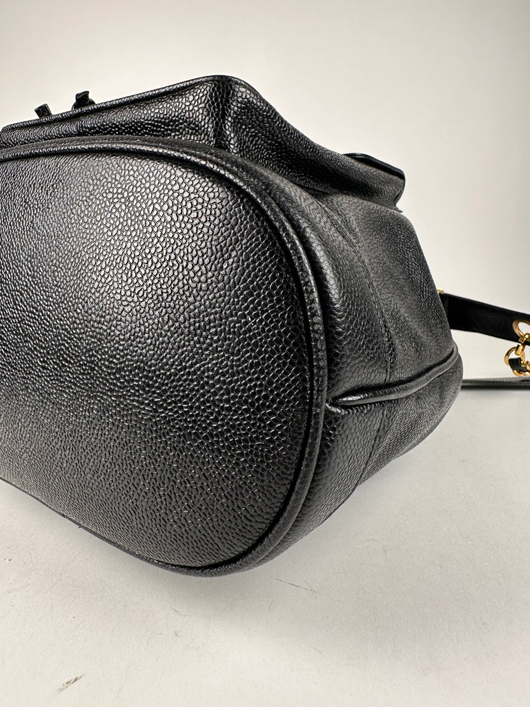 Chanel Vintage Caviar Leather Drawstring Bucket Bag Black