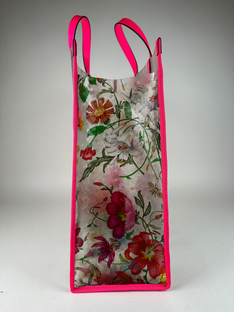 Gucci Flora Vinyl Shopper Tote Pink Multicolor Large