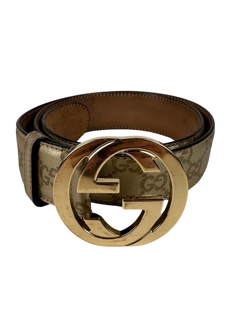 Gucci Gold Guccissima Leather Interlocking G Belt 99cm/39in