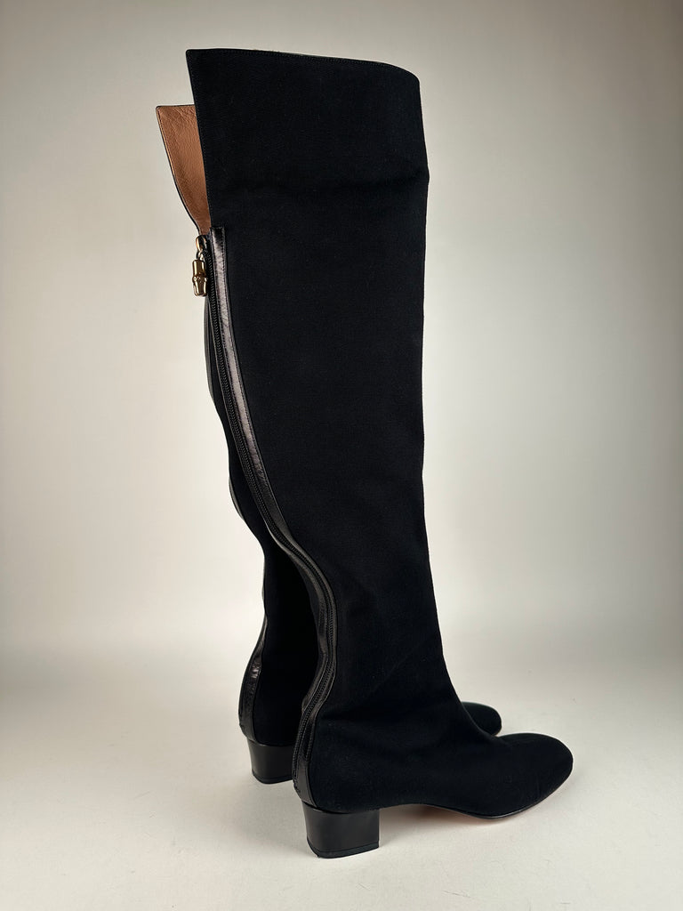 Gucci Over Knee Boots Black Jersey Cotton size 37EU