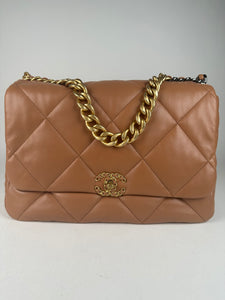 Chanel Lambskin Quilted Maxi Chanel 19 Flap Caramel