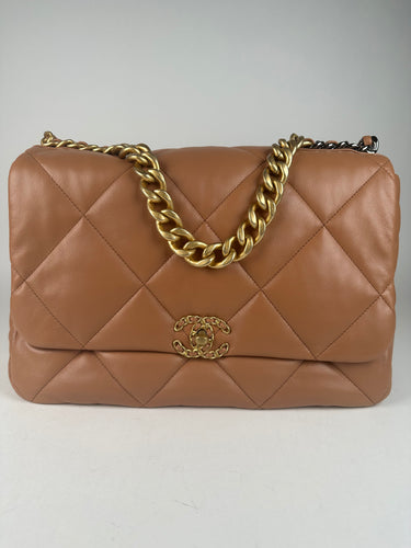 Chanel Lambskin Quilted Maxi Chanel 19 Flap Caramel