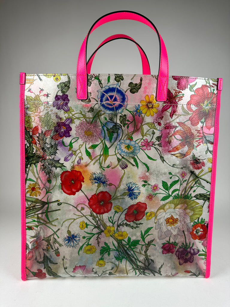 Gucci Flora Vinyl Shopper Tote Pink Multicolor Large