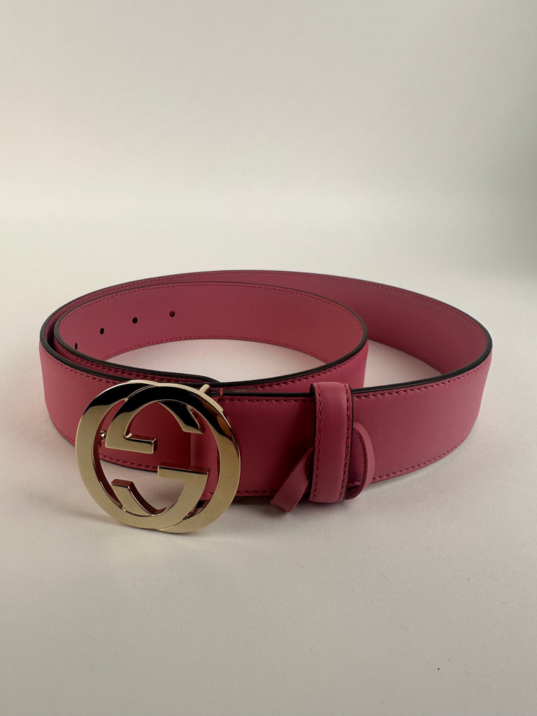 Gucci Leather Interlocking G Belt Pink 106cm/42in