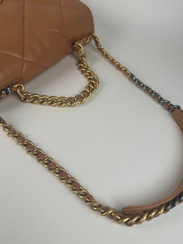 Chanel Lambskin Quilted Maxi Chanel 19 Flap Caramel