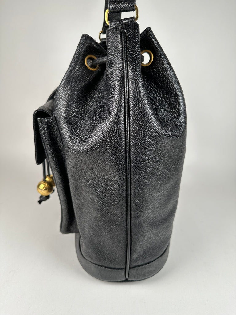 Chanel Vintage Caviar Leather Drawstring Bucket Bag Black