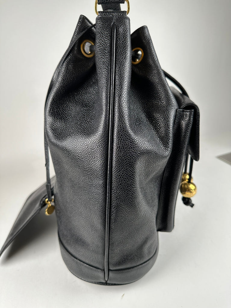 Chanel Vintage Caviar Leather Drawstring Bucket Bag Black