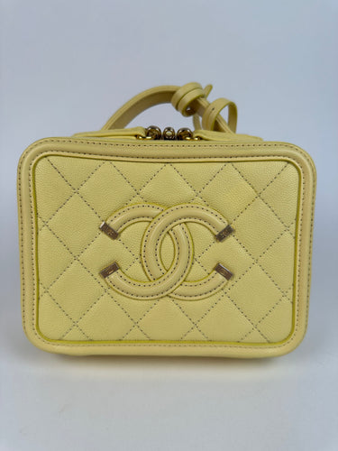 Chanel Caviar Quilted Small CC Filigree Vanity Case Yellow