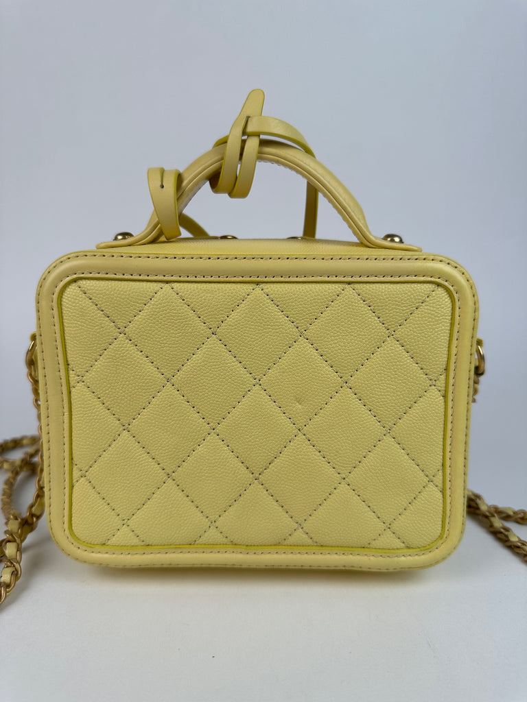 Chanel Caviar Quilted Small CC Filigree Vanity Case Yellow