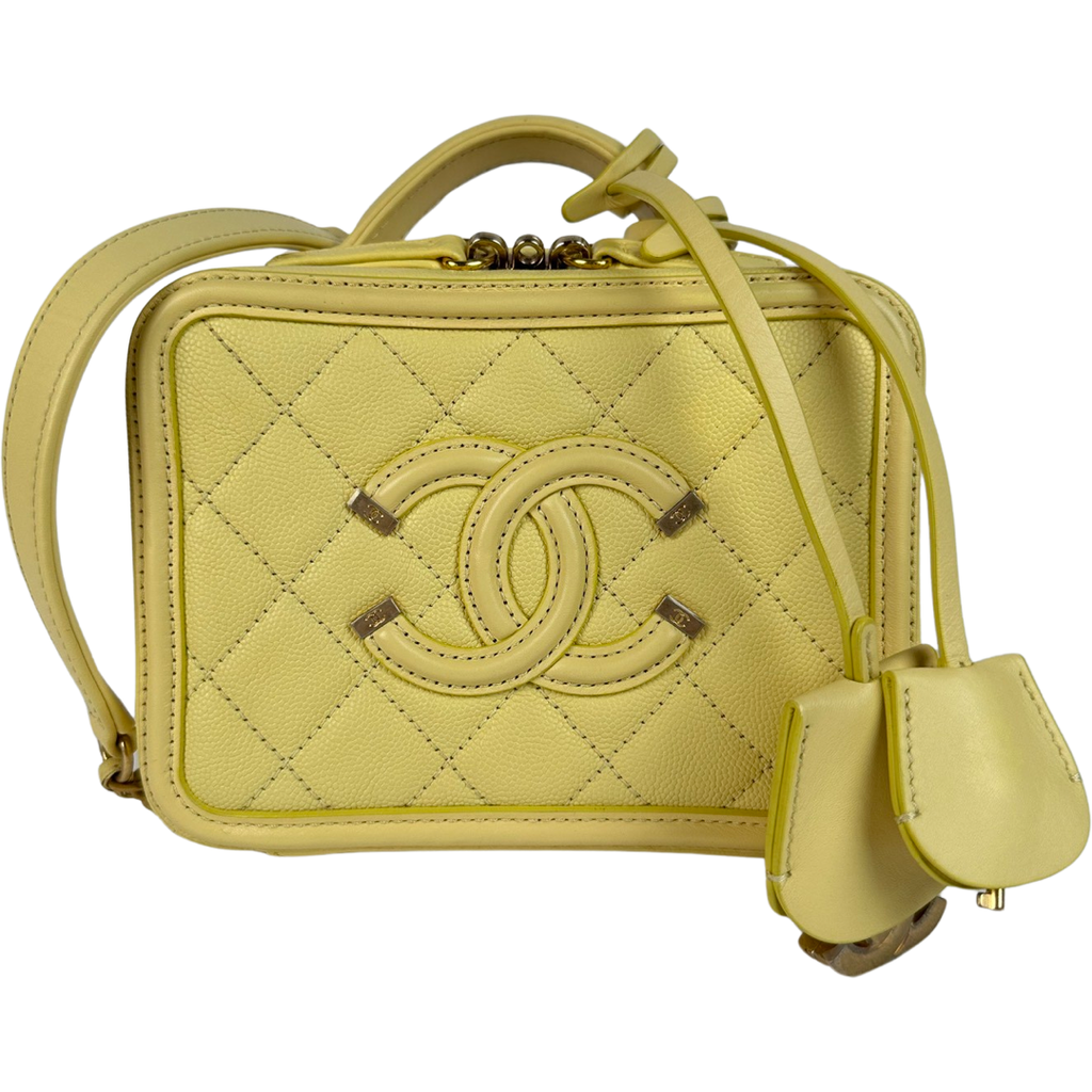 Chanel Caviar Quilted Small CC Filigree Vanity Case Yellow