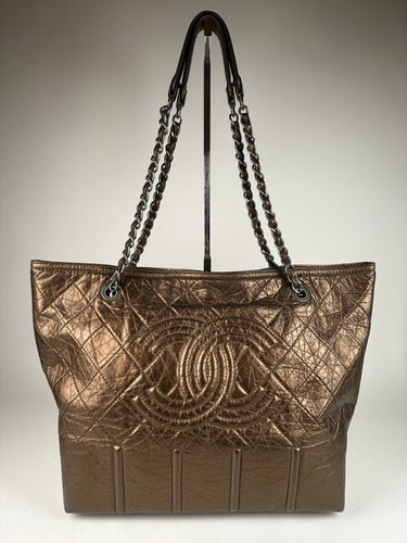 Chanel Metallic Aged Calfskin Shopping In Moscow Tote Bronze Large