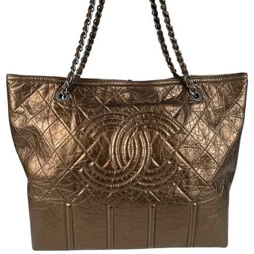 Chanel Medium Double Flap Bag Metallic Patent Leather Bronze